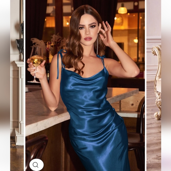 NWT Cinderella Divine cowl neck satin slip midi dress - Picture 4 of 5